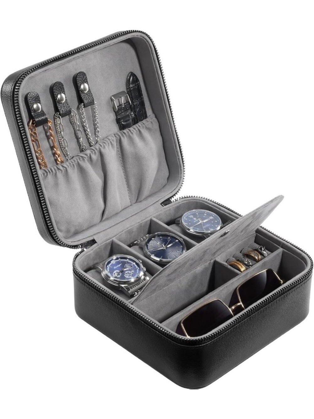 Portable PU Leather Watch Case for Men, 3 Slot Jewelry Organizer, Travel Gift